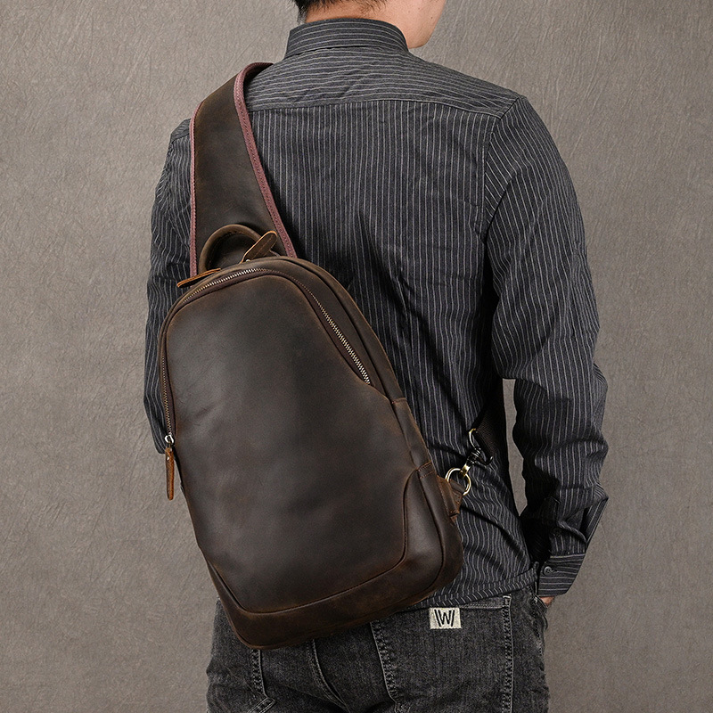 Leather Backpack Vintage - Sac de poitrine en cuir véritable